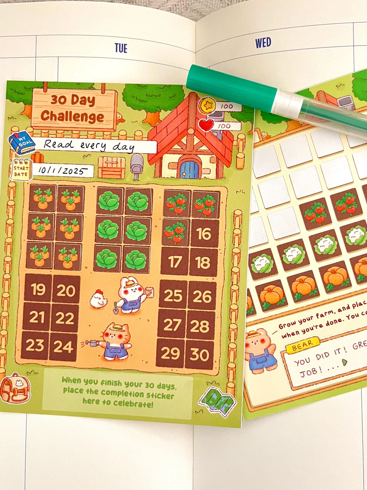 Farm RPG Habit Tracker • 30 Day Monthly Goal Challenge with Stickers (4x5.25 in)