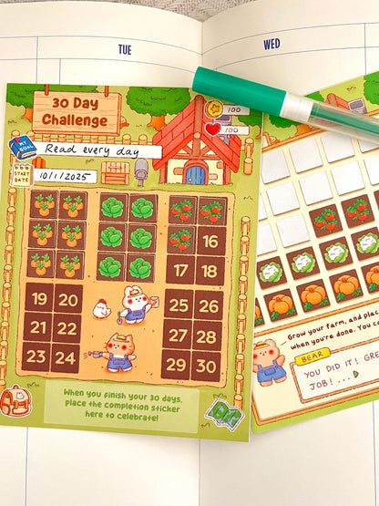 Farm RPG Habit Tracker • 30 Day Monthly Goal Challenge with Stickers (4x5.25 in)