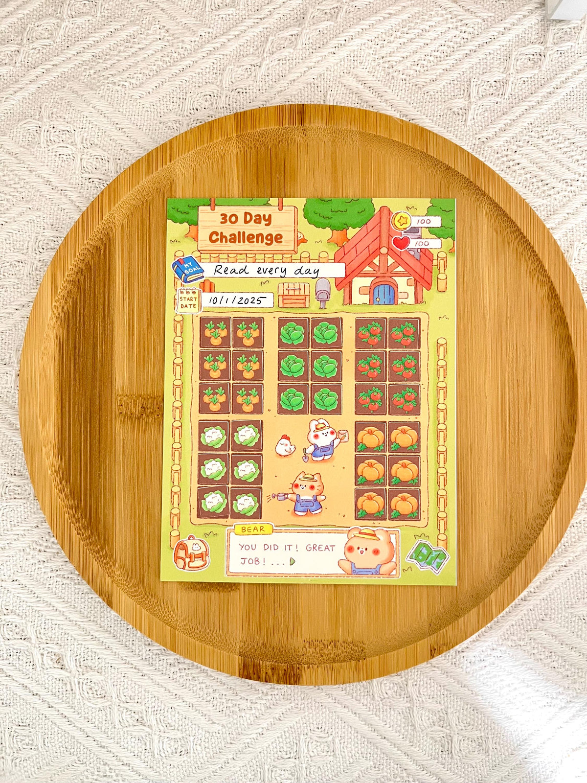 Farm RPG Habit Tracker • 30 Day Monthly Goal Challenge with Stickers (4x5.25 in)