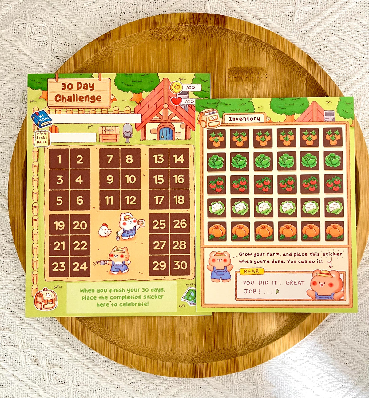 Farm RPG Habit Tracker • 30 Day Monthly Goal Challenge with Stickers (4x5.25 in)