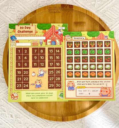 Farm RPG Habit Tracker • 30 Day Monthly Goal Challenge with Stickers (4x5.25 in)