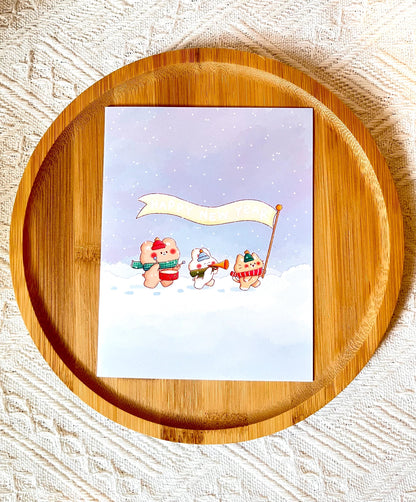 Happy New Year Card • Kawaii Bunny Bear Cat Winter Illustration (4.25x5.5 in)