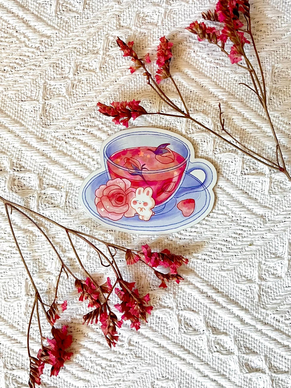 Flower Tea Bunny Holographic Sticker