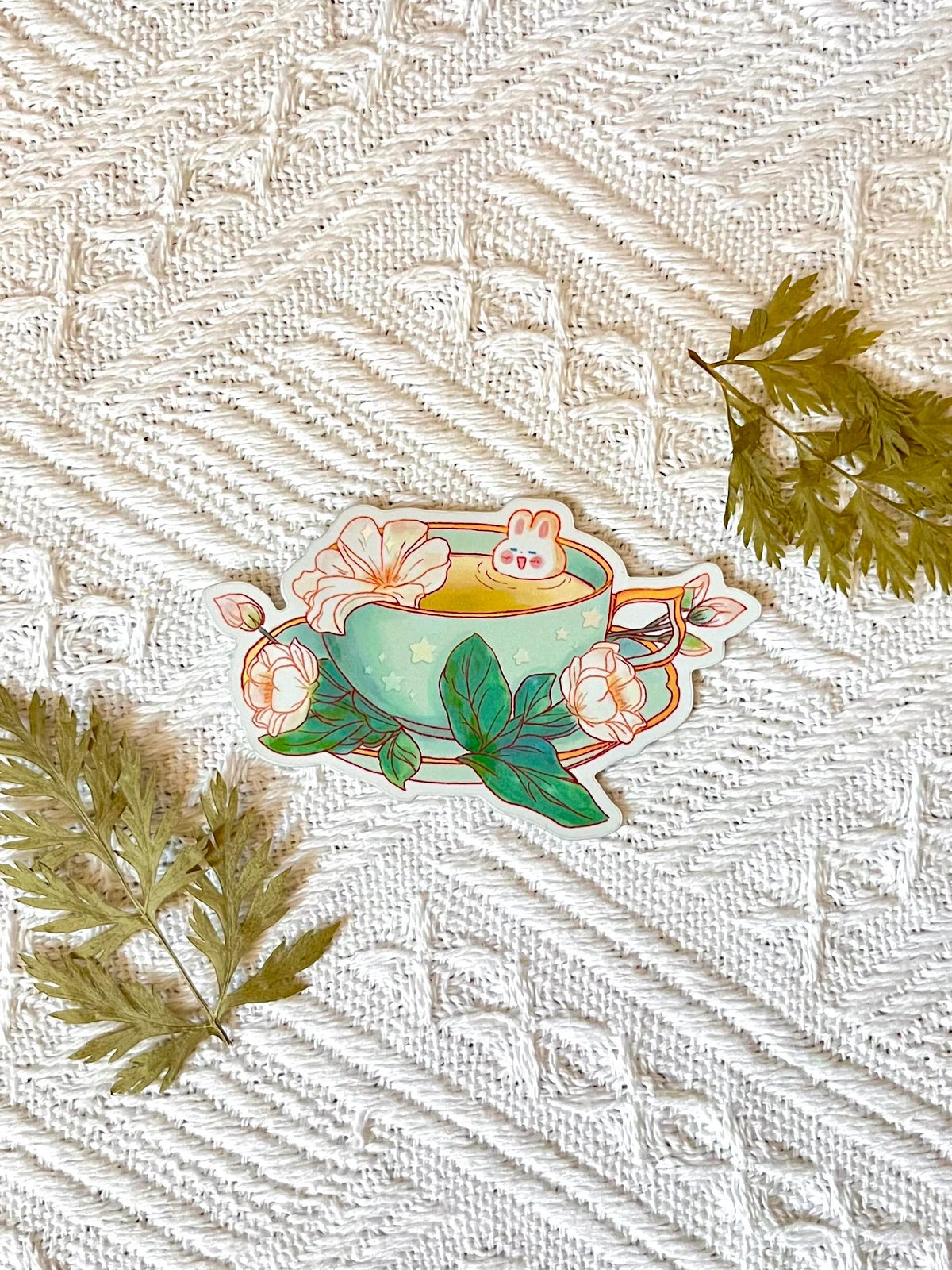 Flower Tea Bunny Holographic Sticker