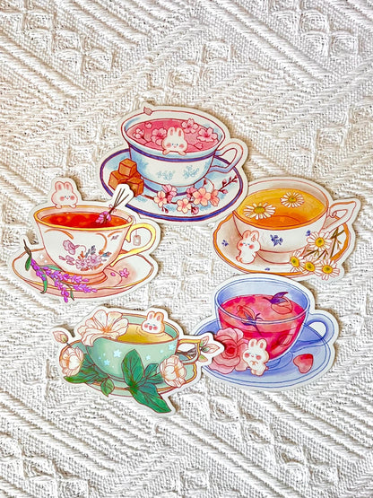 Flower Tea Bunny Holographic Sticker