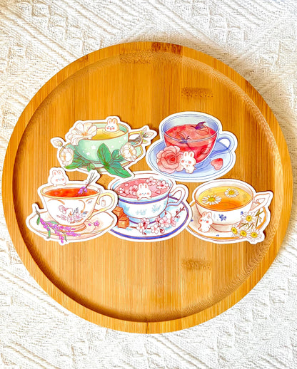 Flower Tea Bunny Holographic Sticker