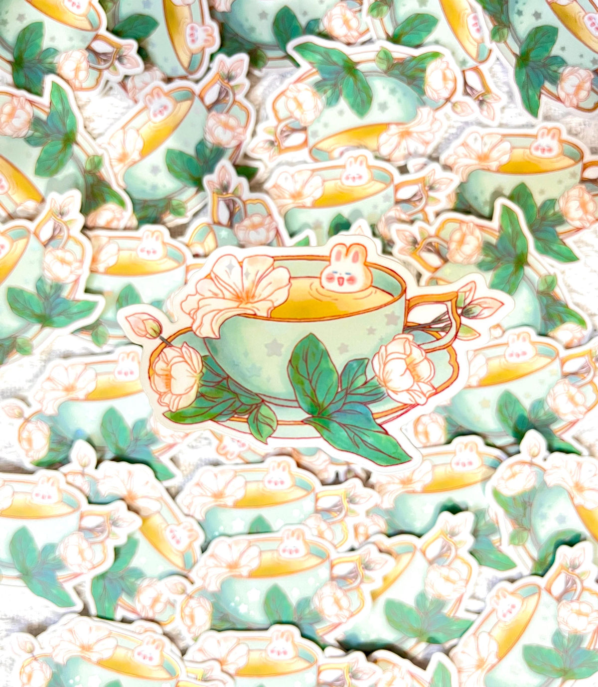 Flower Tea Bunny Holographic Sticker