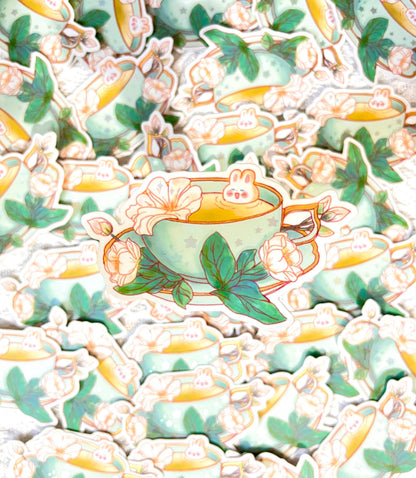 Flower Tea Bunny Holographic Sticker
