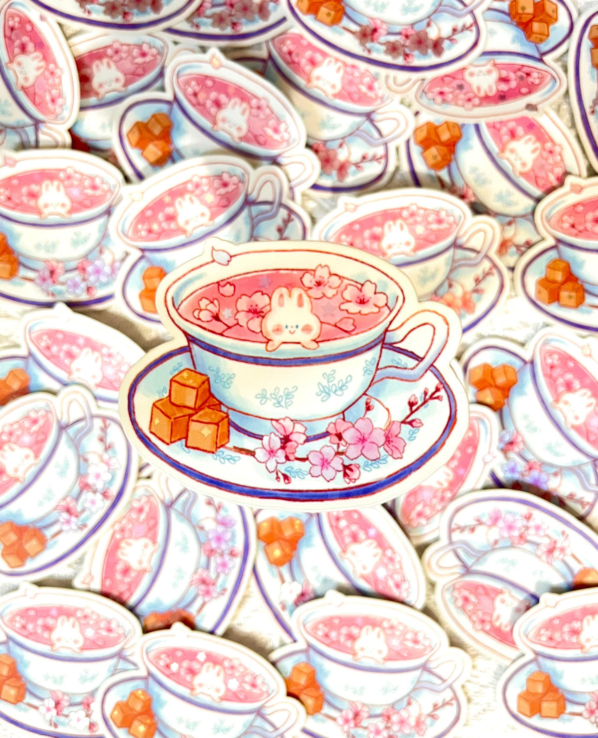 Flower Tea Bunny Holographic Sticker