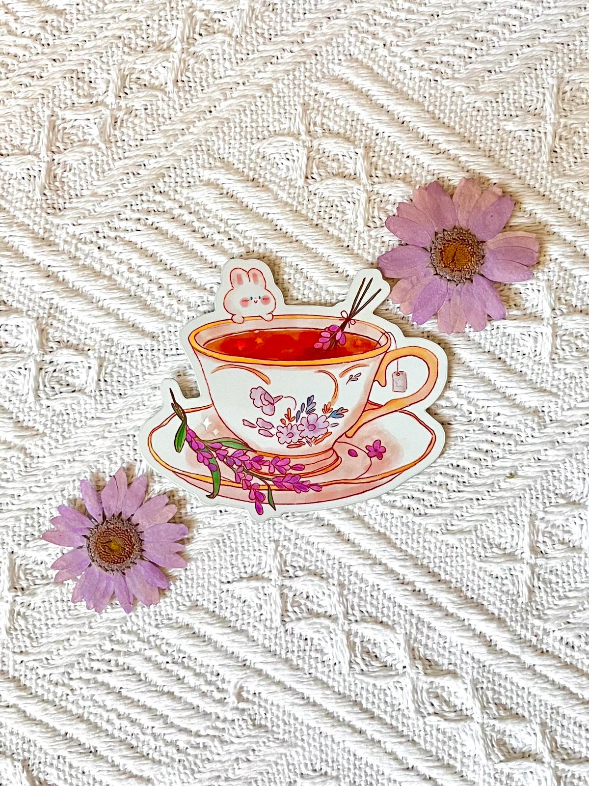 Flower Tea Bunny Holographic Sticker