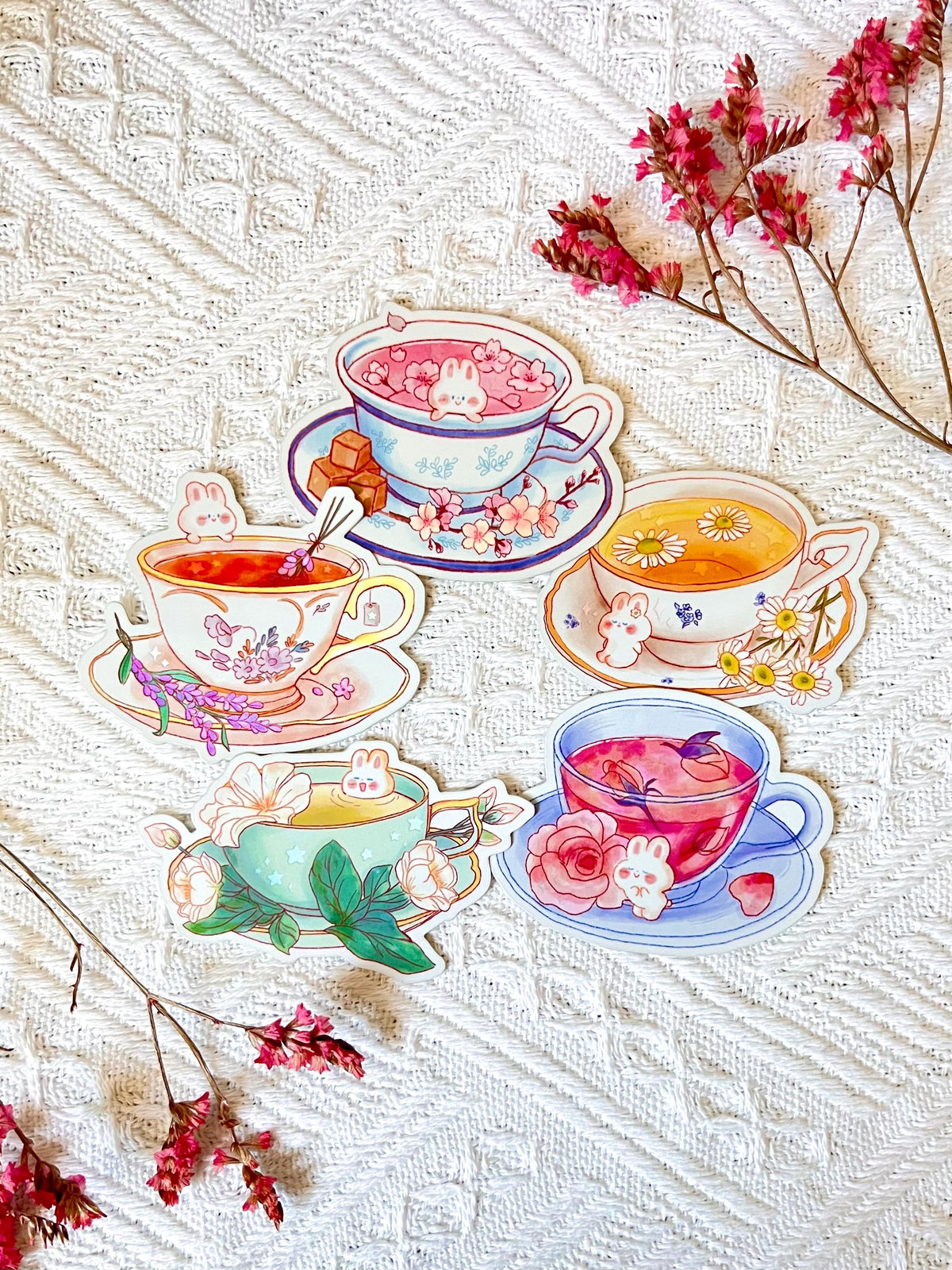 Flower Tea Bunny Holographic Sticker