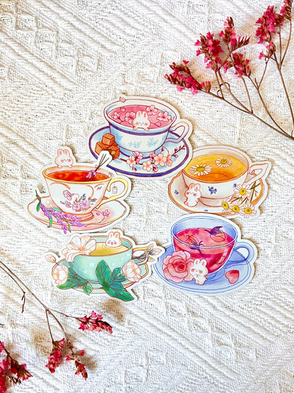 Flower Tea Bunny Holographic Sticker