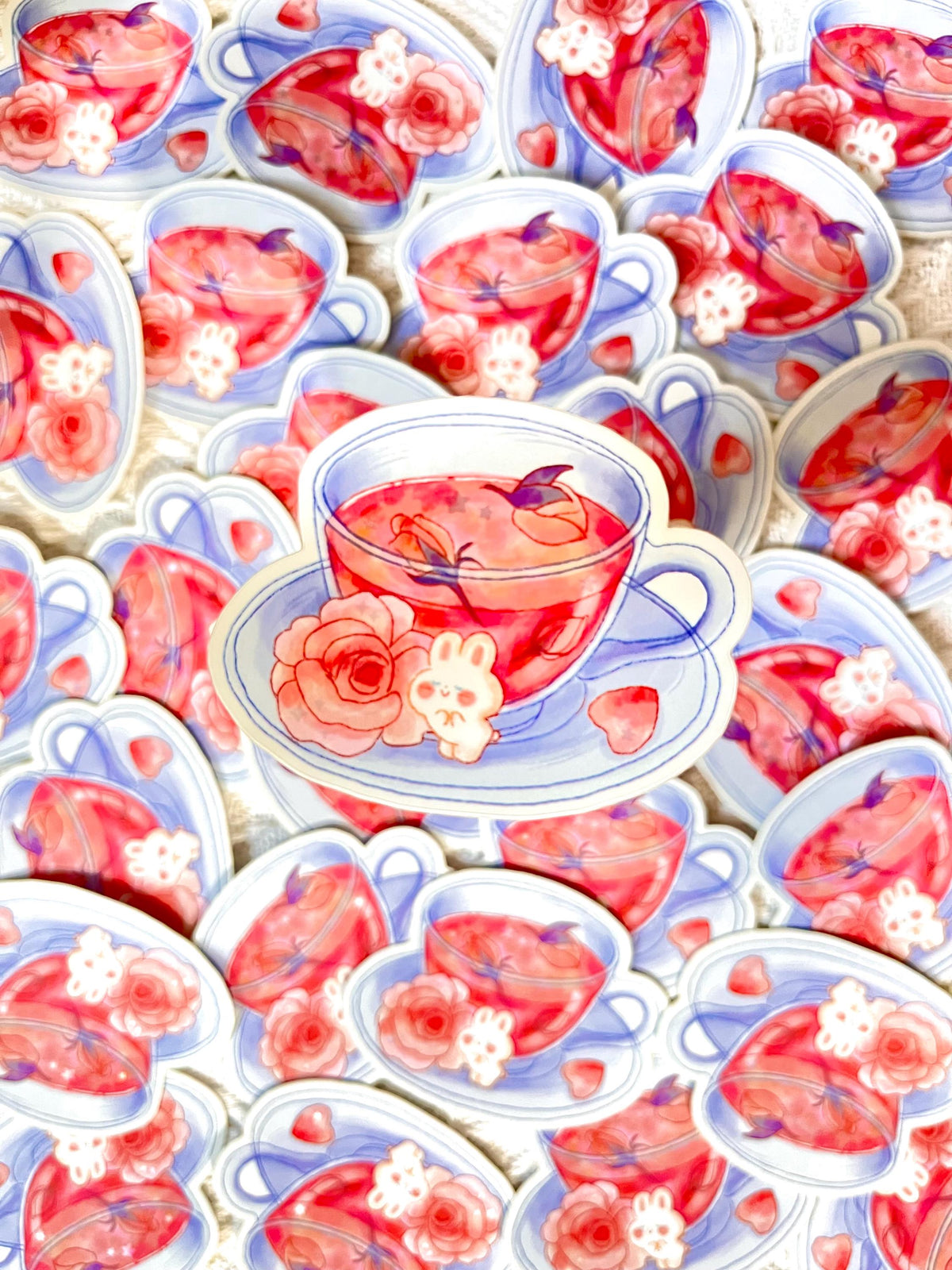 Flower Tea Bunny Holographic Sticker