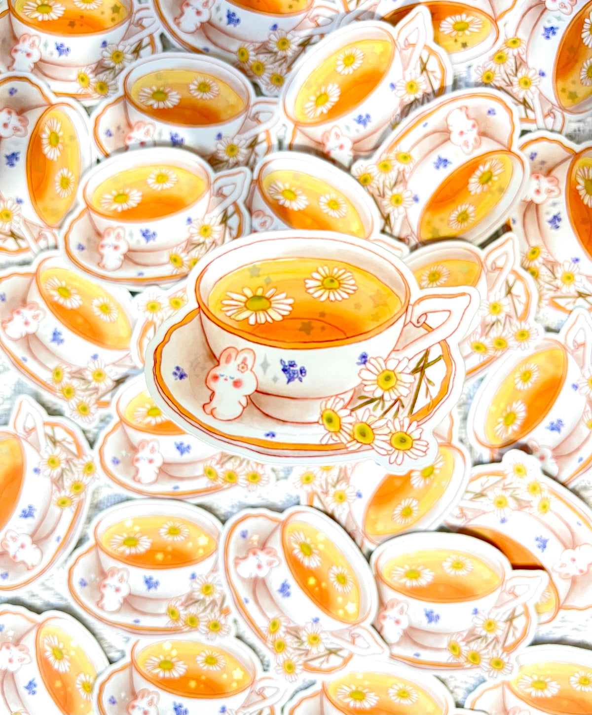 Flower Tea Bunny Holographic Sticker