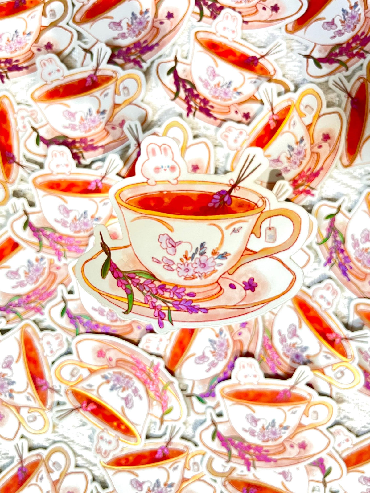 Flower Tea Bunny Holographic Sticker