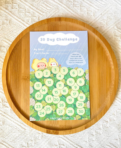 Rainy Hydrangeas Habit Tracker • 30 Day Monthly Goal Challenge with Stickers (4x6 in)