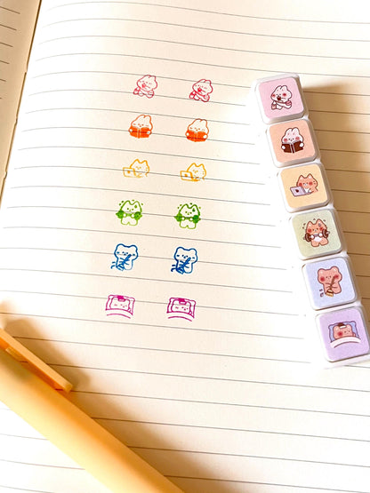 Daily Life Mini Stamp Set • 6 in 1 Self Inking Stamps