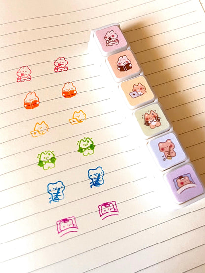 Daily Life Mini Stamp Set • 6 in 1 Self Inking Stamps