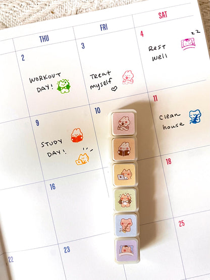 Daily Life Mini Stamp Set • 6 in 1 Self Inking Stamps