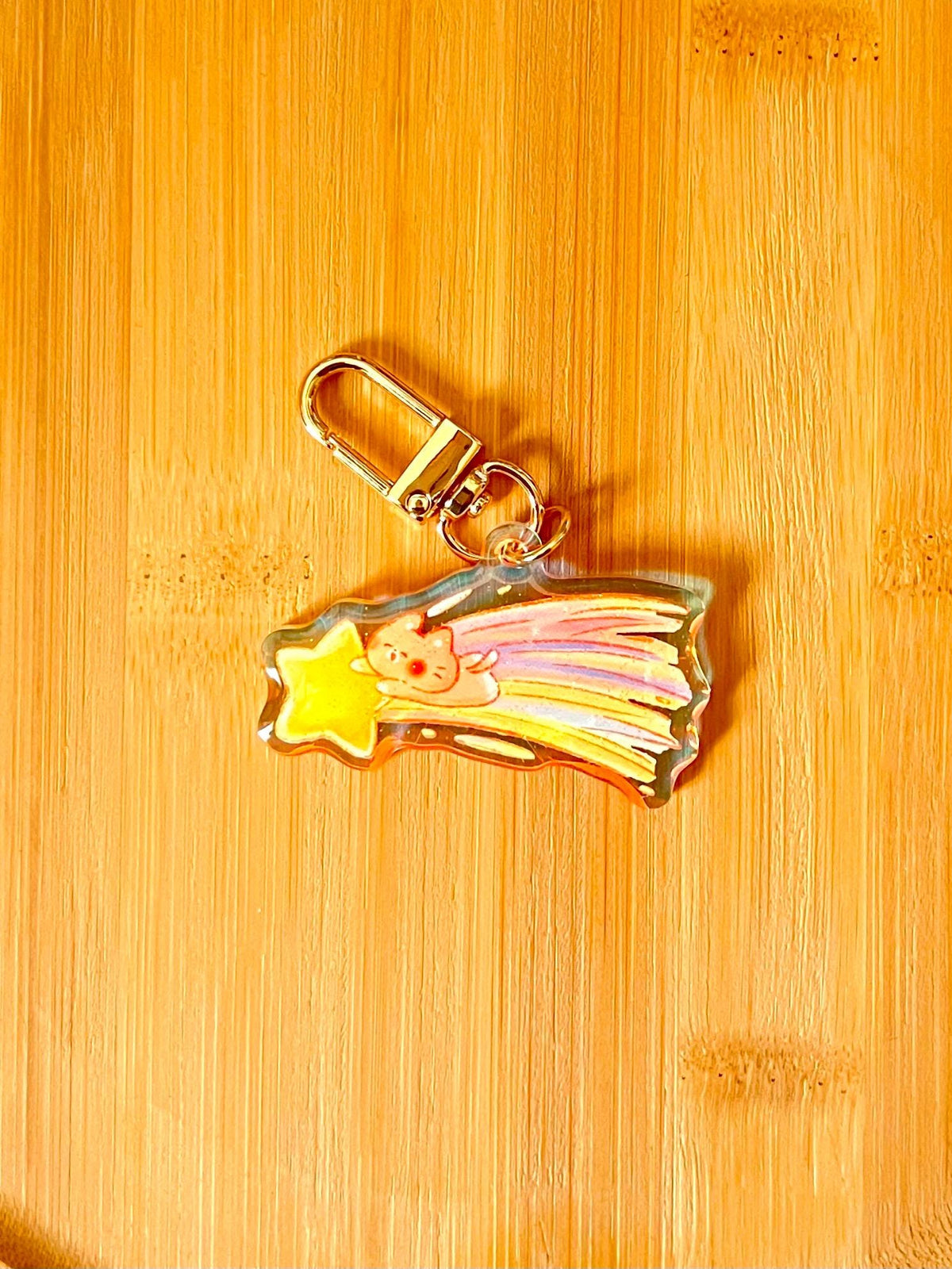 Celestial Buddies Glitter Keychain • Rainbow Holographic Acrylic Charm • Sun Moon Star Planet