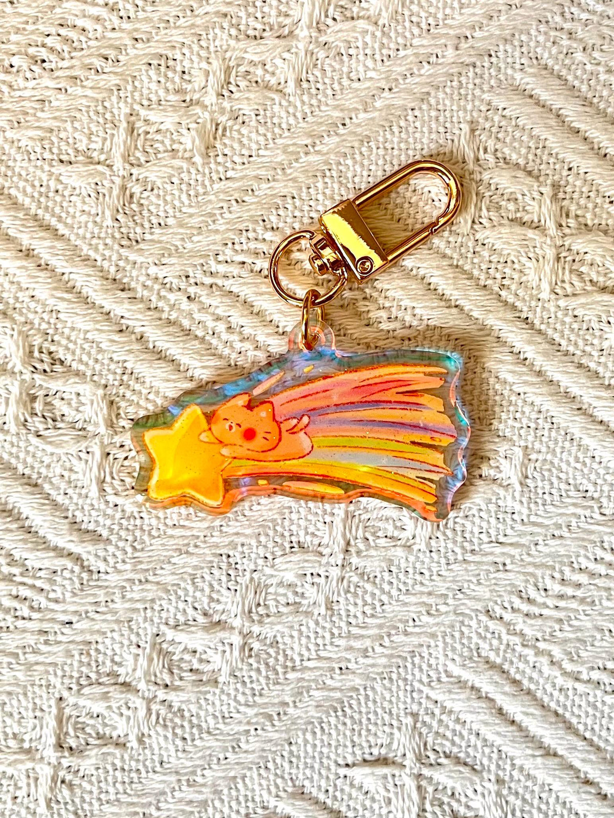 Celestial Buddies Glitter Keychain • Rainbow Holographic Acrylic Charm • Sun Moon Star Planet