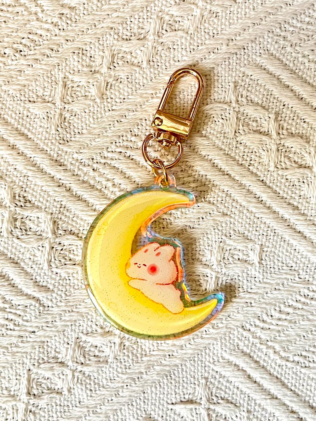 Celestial Buddies Glitter Keychain • Rainbow Holographic Acrylic Charm • Sun Moon Star Planet