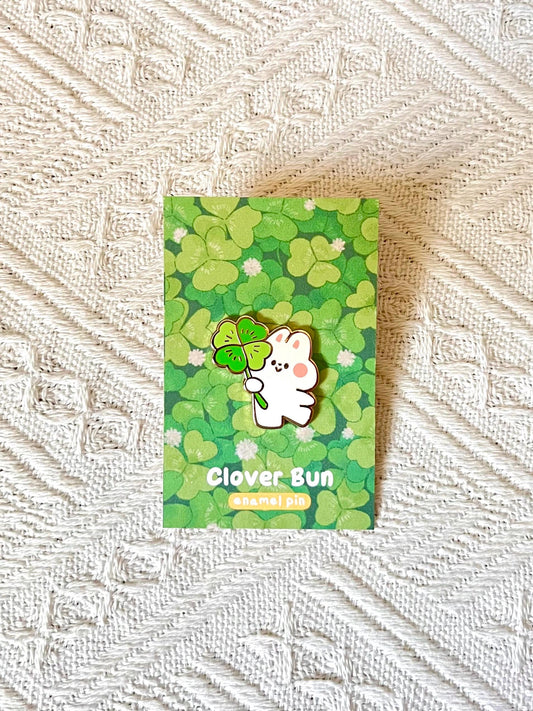 Four Leaf Clover Enamel Pin • Good Luck Bunny Lapel Pin (1 in)