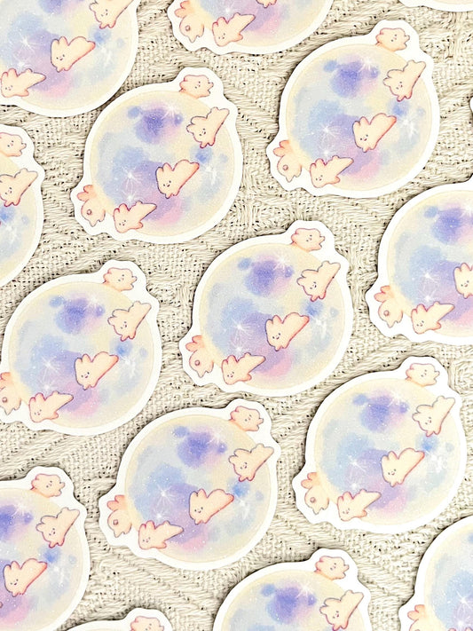 Moonlight Bunnies Sand Glitter Sticker • Waterproof Die Cut