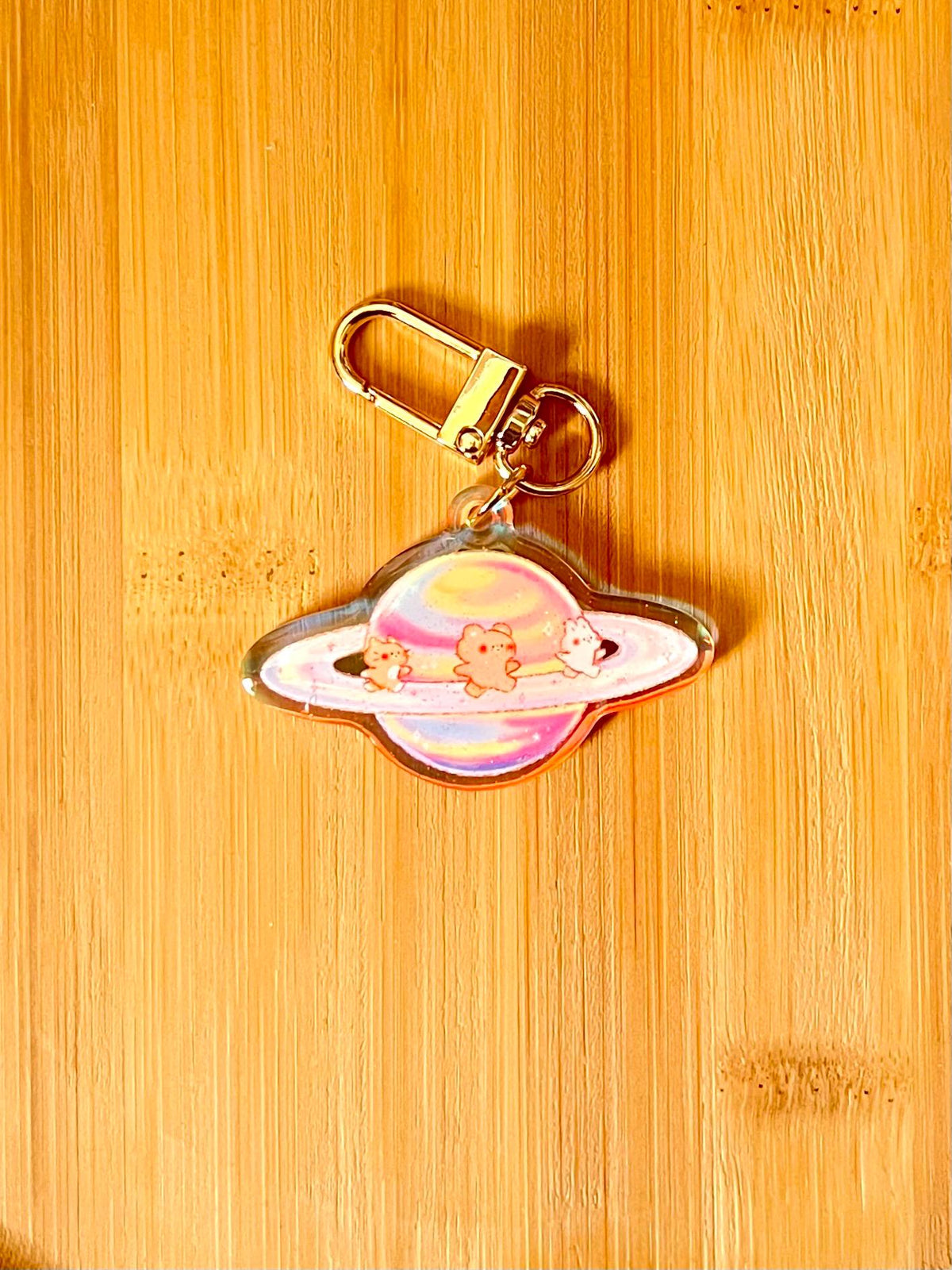 Celestial Buddies Glitter Keychain • Rainbow Holographic Acrylic Charm • Sun Moon Star Planet
