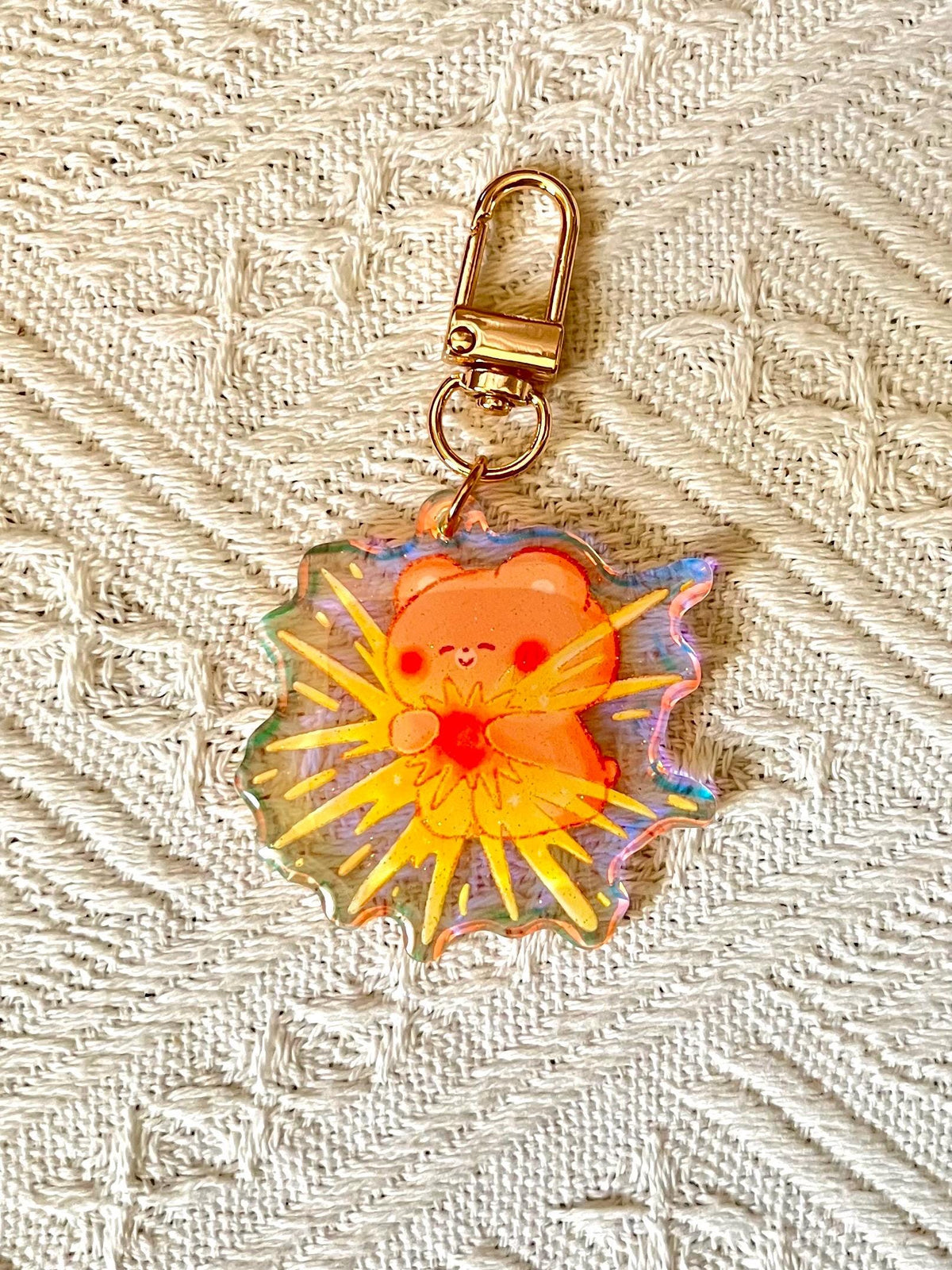 Celestial Buddies Glitter Keychain • Rainbow Holographic Acrylic Charm • Sun Moon Star Planet