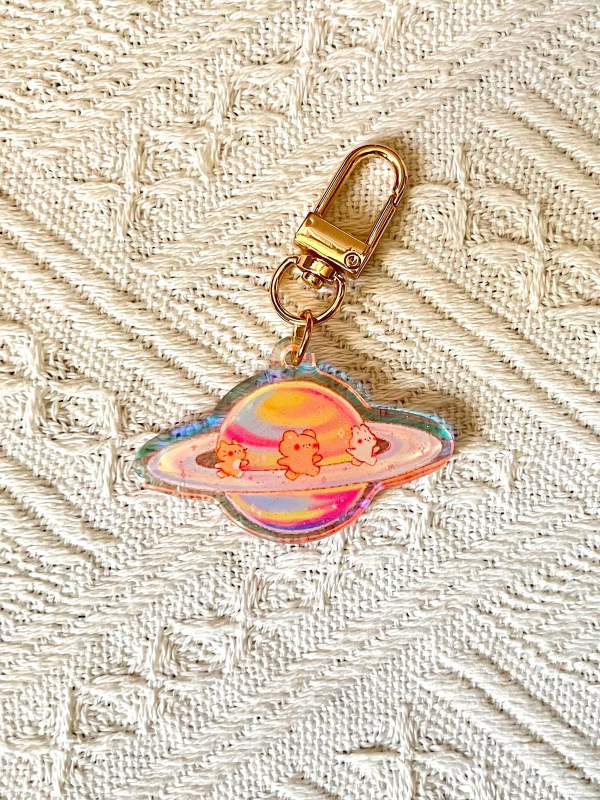 Celestial Buddies Glitter Keychain • Rainbow Holographic Acrylic Charm • Sun Moon Star Planet