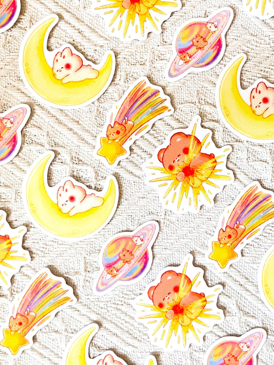 Celestial Buddies Sand Glitter Sticker • Waterproof Die Cut