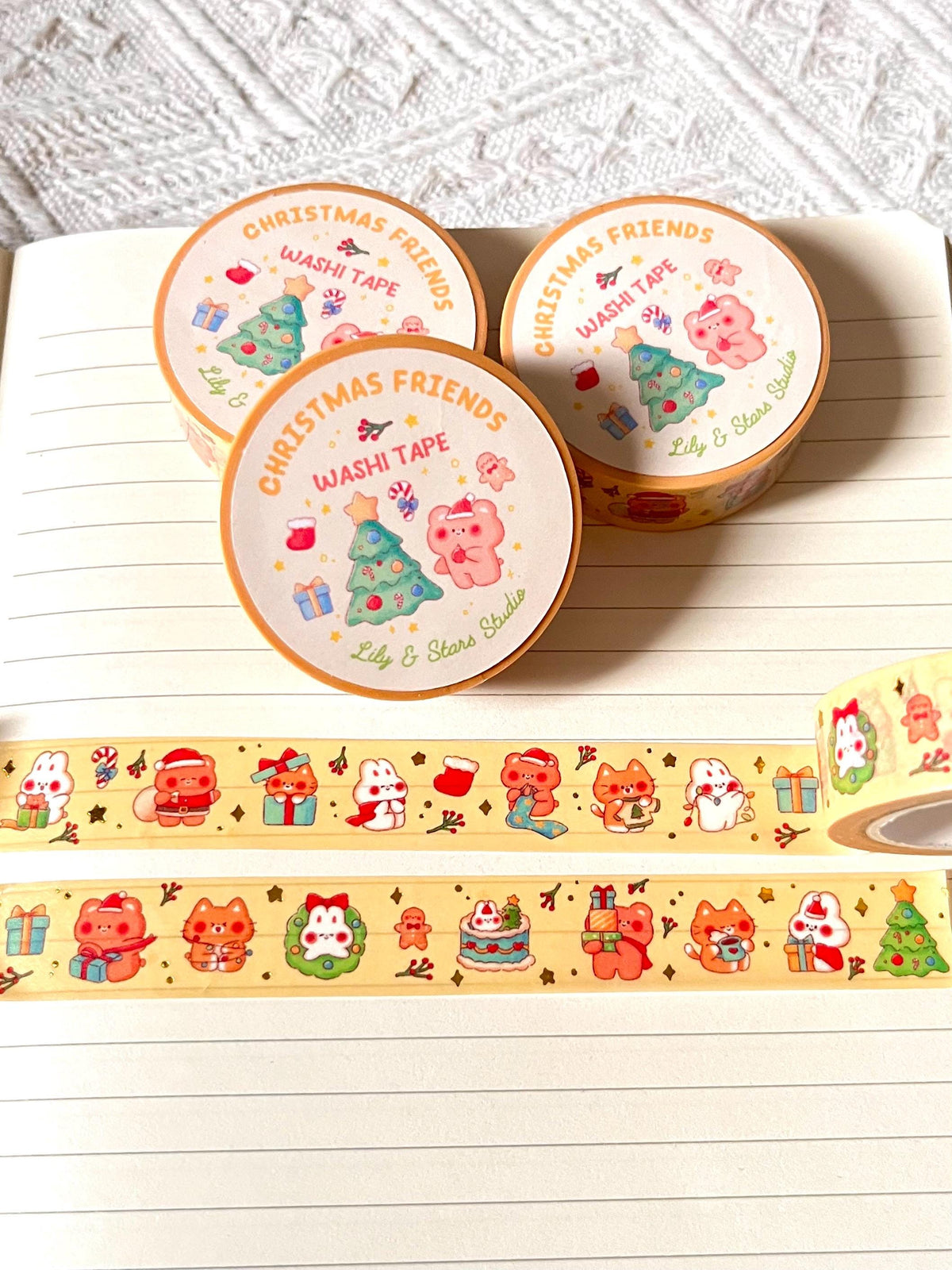 Christmas Gold Foil Washi Tape • Holiday Stationery • Planner Tape (15mm x 10m)