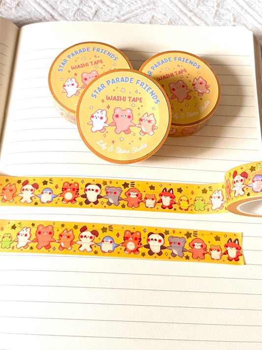 Star Parade Gold Foil Washi Tape • Kawaii Stationery • Planner Tape (15mm x 10m)