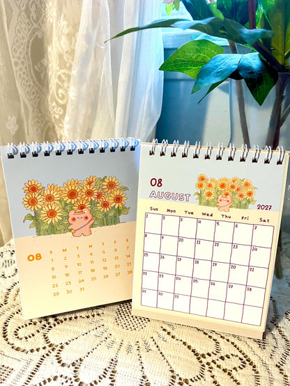 2027 Small Desk Calendar • Happy Bear Bunny Cat Illustrations • Handmade (4.25 x 5.75 in)