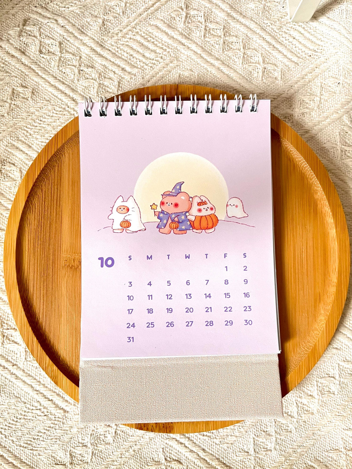2027 Small Desk Calendar • Happy Bear Bunny Cat Illustrations • Handmade (4.25 x 5.75 in)