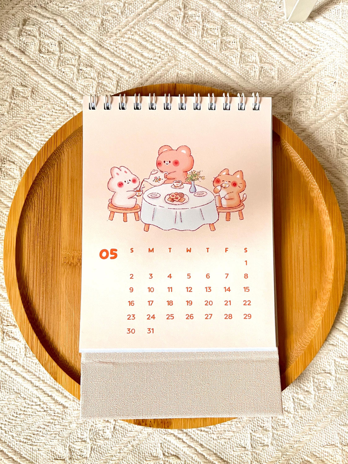 2027 Small Desk Calendar • Happy Bear Bunny Cat Illustrations • Handmade (4.25 x 5.75 in)