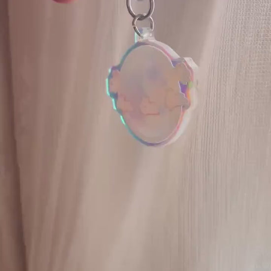 Dance of the Moonlight Bunnies Glitter Keychain • Rainbow Holographic Acrylic Charm