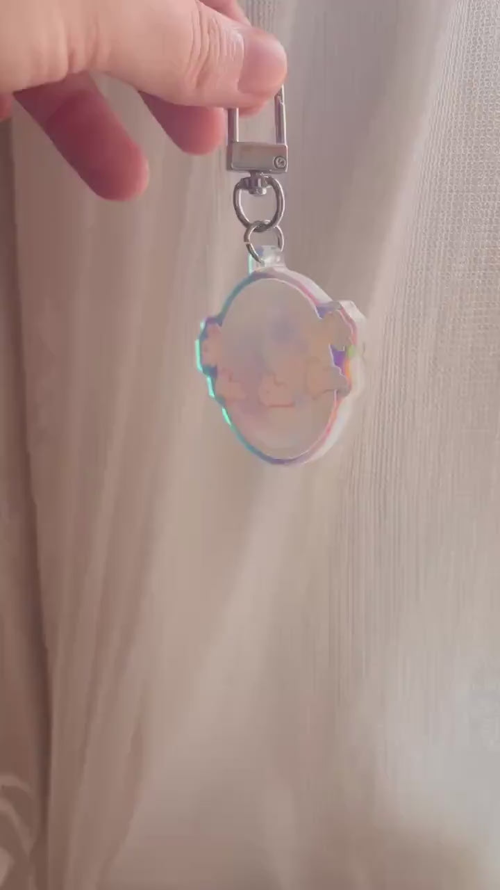 Dance of the Moonlight Bunnies Glitter Keychain • Rainbow Holographic Acrylic Charm