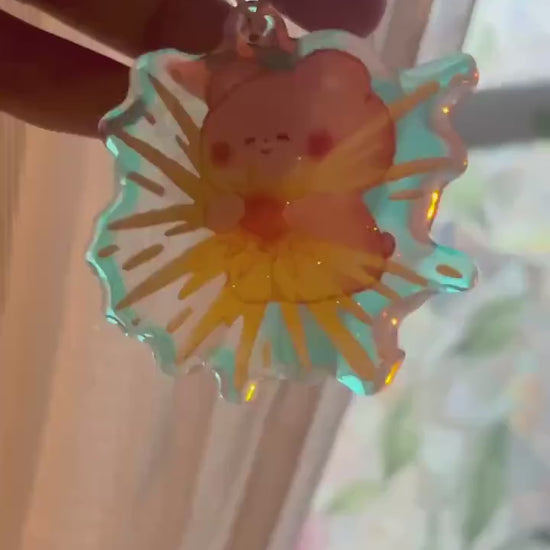 Celestial Buddies Glitter Keychain • Rainbow Holographic Acrylic Charm • Sun Moon Star Planet