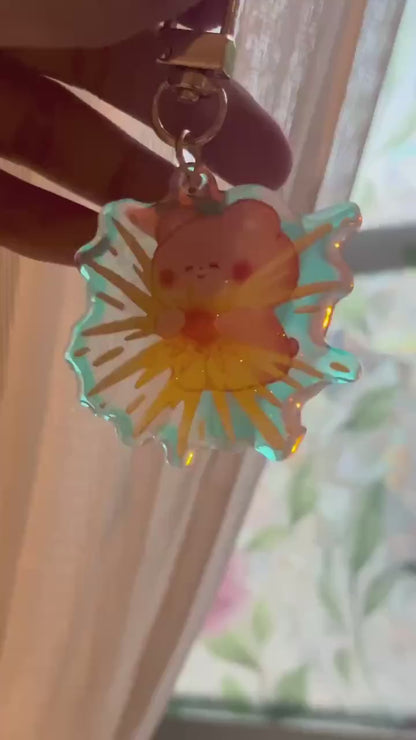 Celestial Buddies Glitter Keychain • Rainbow Holographic Acrylic Charm • Sun Moon Star Planet